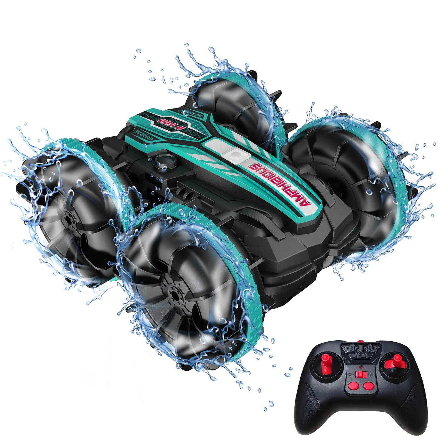 Remote Control Cars, 4WD off Road Stunt Car 2.4Ghz Land Water 2 in 1 Remote Control, RC Cars for Kids Boys-Green