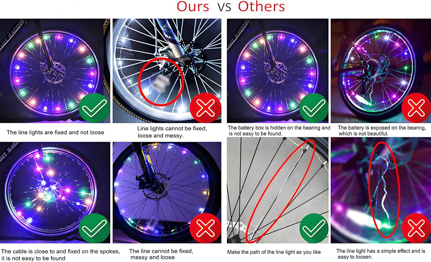 2 Pack LED Bike Wheel Lights, Ultra-Bright| 3 Lighting Modes | IP65 Waterproof | Bicycle Spoke Safety Lights Accessories for Night Riding (Kids/Adults) - Includes Durable Batteries