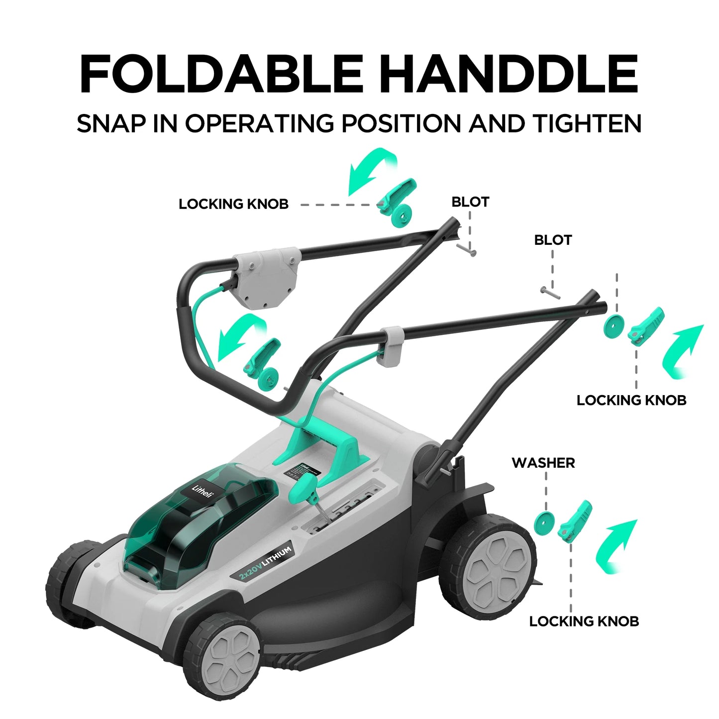 2*20V 17" Cordless Lawn Mower with Brushless Motor + 2*4.0Ah Battery & Charger