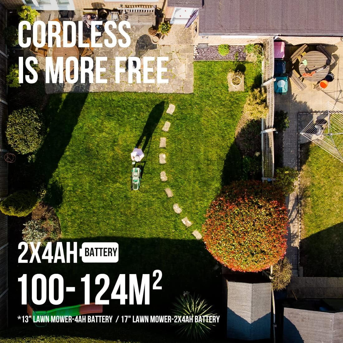 2*20V 17" Cordless Lawn Mower with Brushless Motor + 2*4.0Ah Battery & Charger