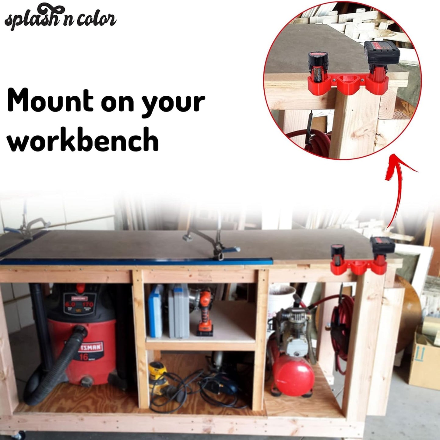 Splashncolor Milwaukee M12 Battery Holder | Wall Mount 3-Slot Rack | Battery Pack Storage Mount | Compatible with Milwaukee M12 | Safe and Secure Option Protect Your Batteries (Red)