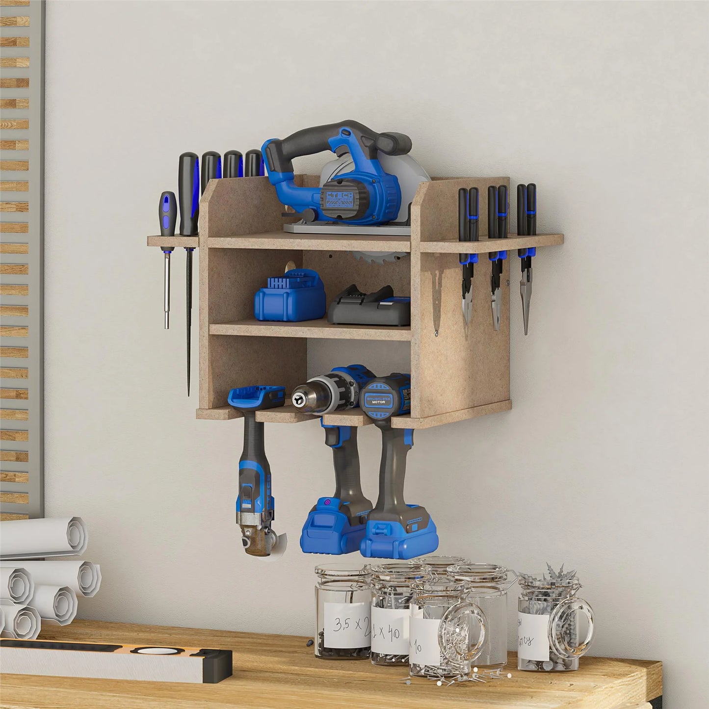 Benford Hanging Wall Mount Tool Organizer, Raw Board