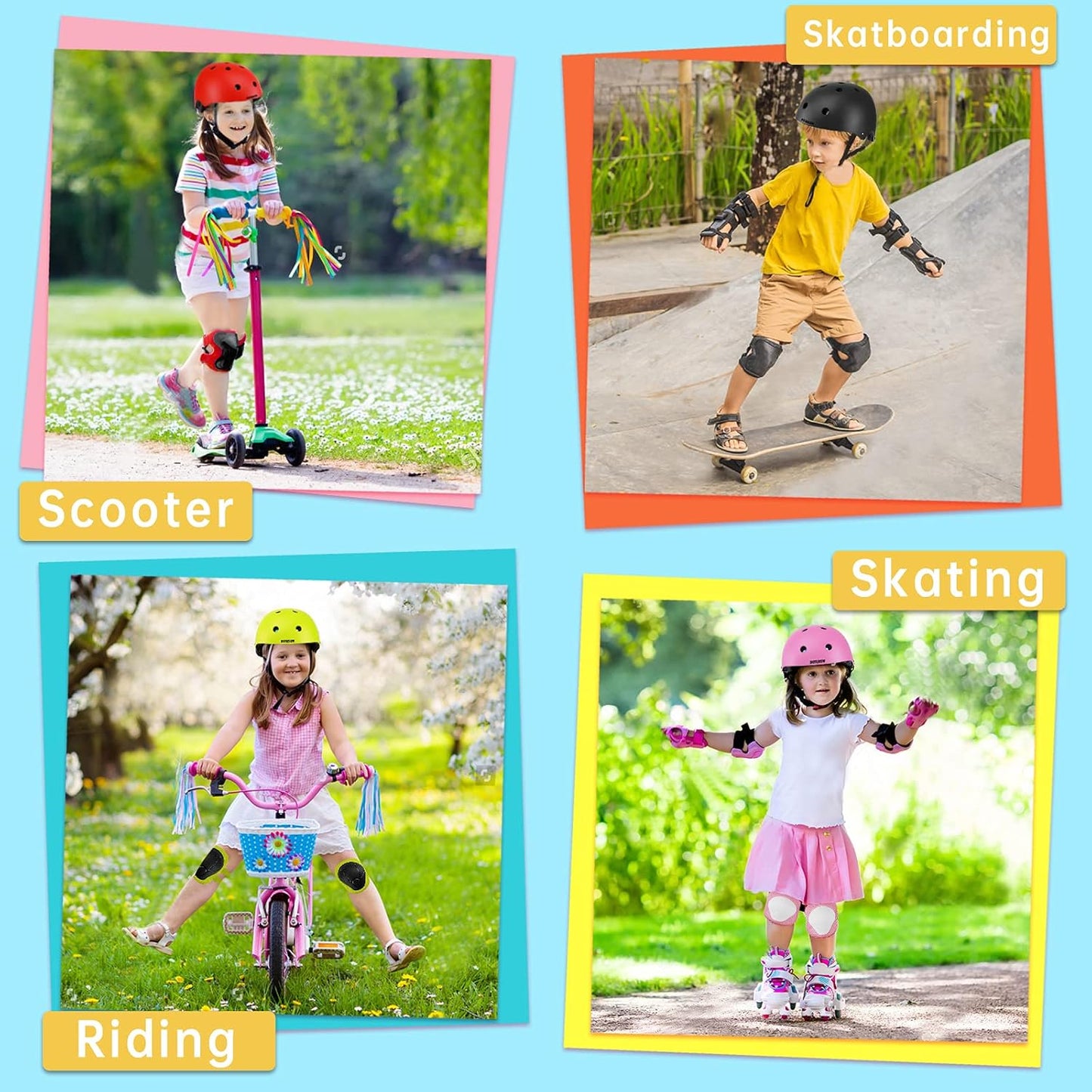 Kids Bike Helmet Set, Adjustable Toddler Helmet for Ages 2-3-5-8-14 Kids with Knee, Elbow & Wrist Pads | Multi-Sport Helmet for Skateboard Cycling Scooter Rollerblading