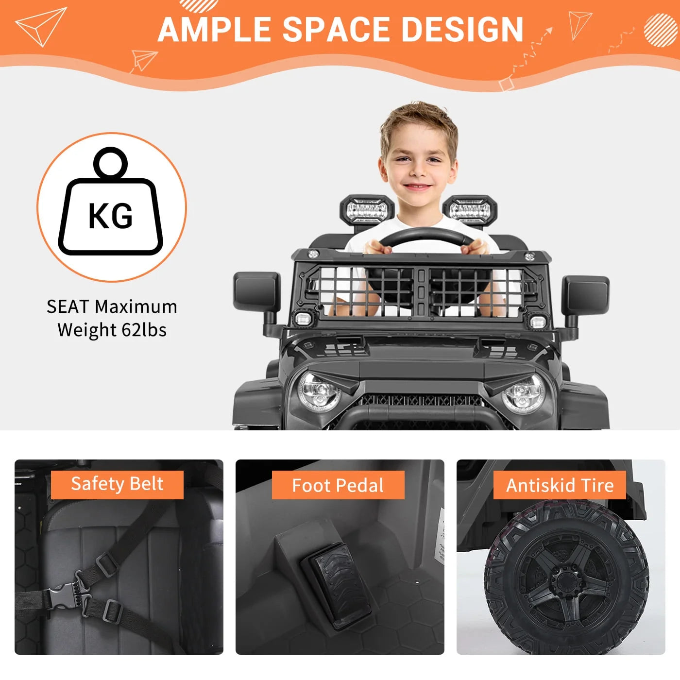 Kids 12V Electric Ride on Toy Car with Remote Control, Spring Suspension, DIY Stickers and Music Player