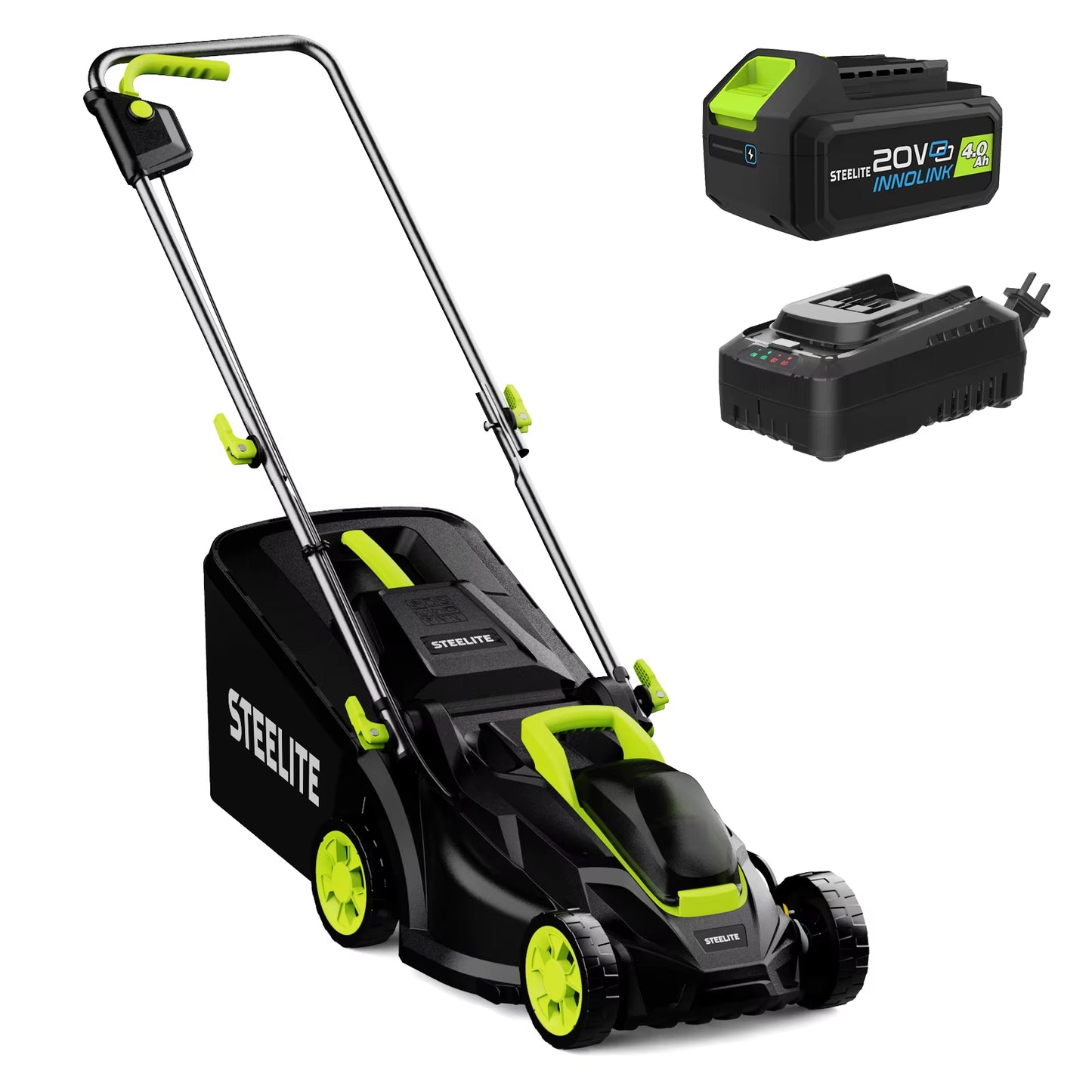 13" Electric Lawn Mower, 2-In-1 Lightweight Cordless Lawn Mower Brushless with 21V 4.0Ah Battery and Charger