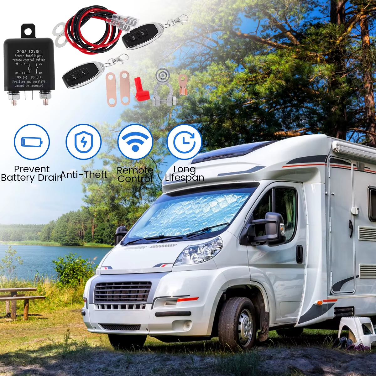 Battery Relay Switch 12V Remote Control Battery Disconnect Cut off Switch Anti-Theft Battery Isolator for Car Camping Trailer