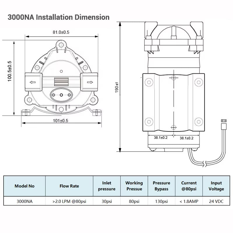 300 Gpd Reverse Osmosis Booster Pump 3000NA for Water Filter and RO System