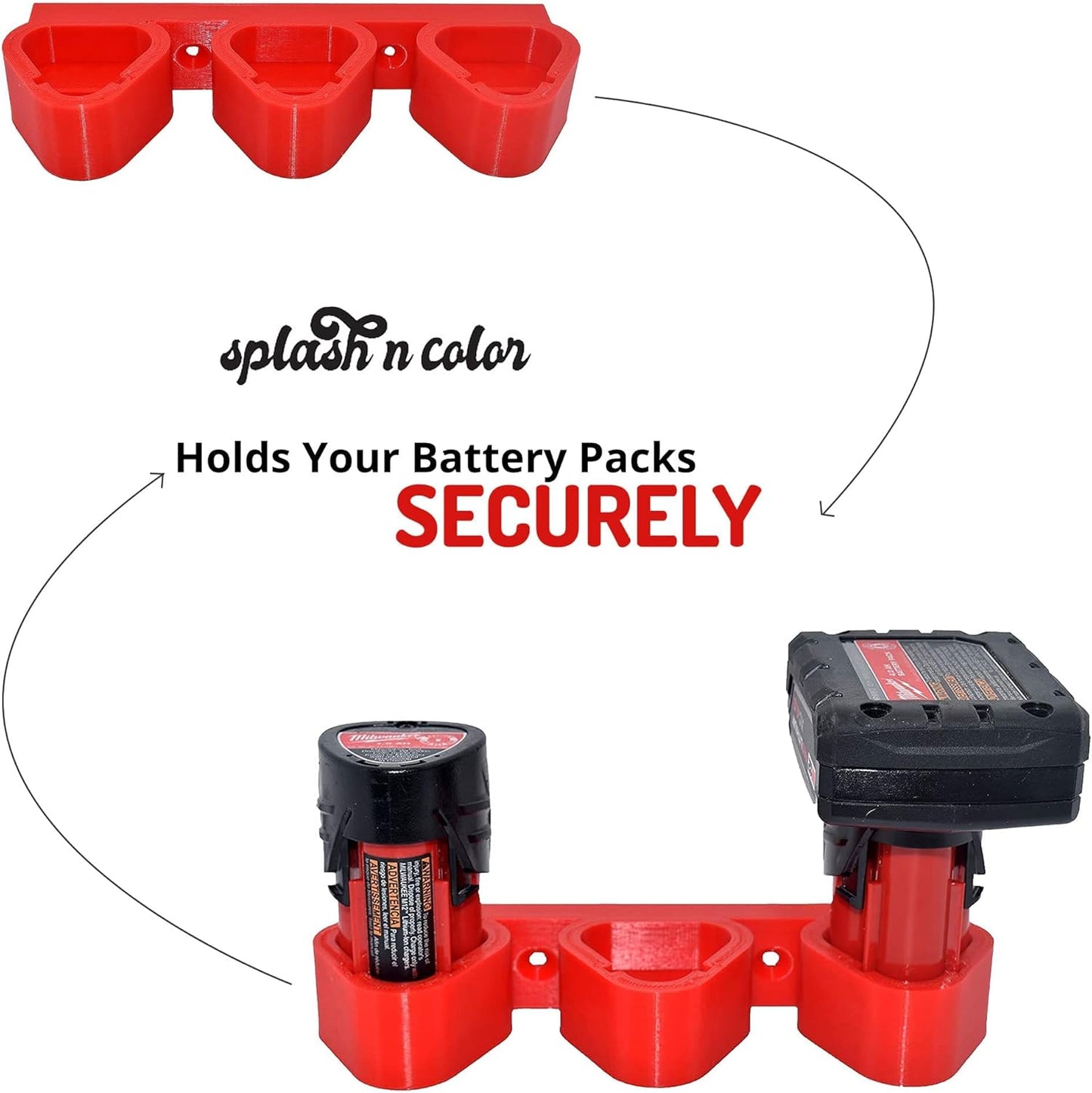Splashncolor Milwaukee M12 Battery Holder | Wall Mount 3-Slot Rack | Battery Pack Storage Mount | Compatible with Milwaukee M12 | Safe and Secure Option Protect Your Batteries (Red)