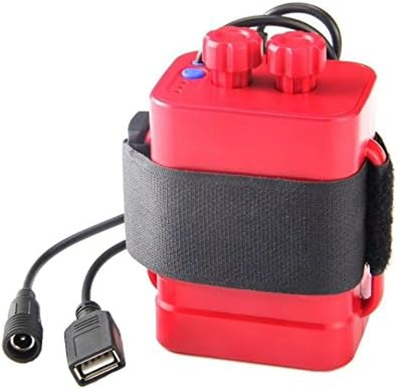 Bike Light Batteries Pack Case, Waterproof Case for 6 X 18650, 8.4V Rechargeable Cycling Safety Battery Pack Case House Cover with DC and USB Interface for Cycling Bike Light Headlamp(Red)