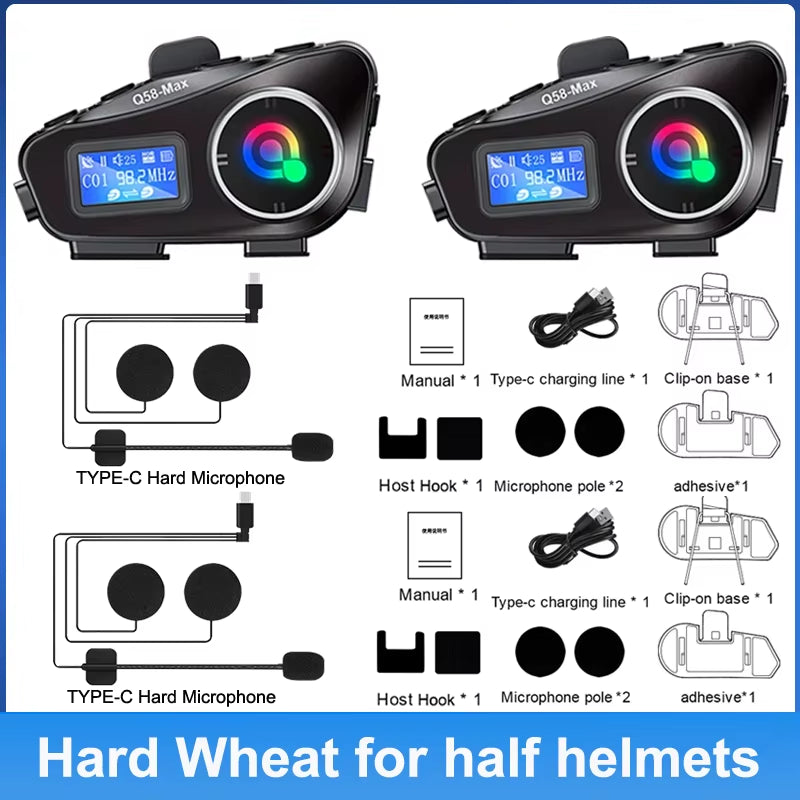 1/2Pcs Motorcycle Helmet Intercom for 2 Riders 500M Interphone Motorbike Communicator Music Share with Flashlight Headphone