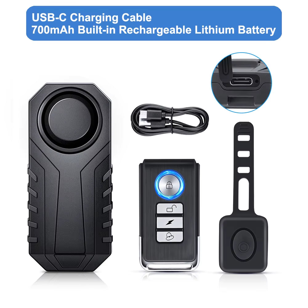 Sectyme Bike Rechargeable Bike Alarm Horn Wireless Vibration Sensor Li-Ion Batteries Waterproof anti Theft Motorcycle