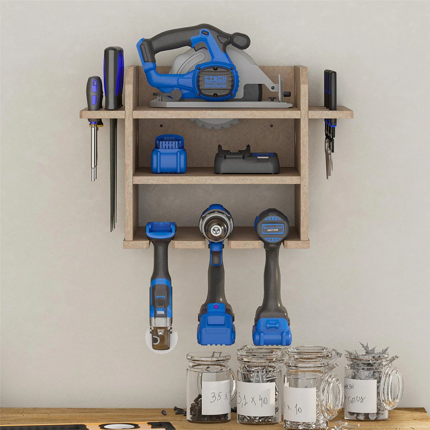 Benford Hanging Wall Mount Tool Organizer, Raw Board