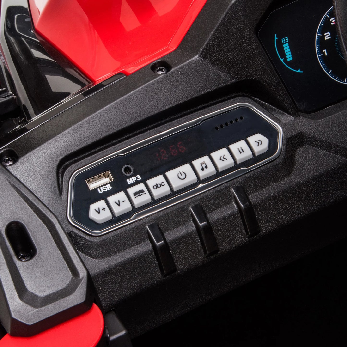 12V Dual Motor Kids UTV, Battery Powered Electric Ride on Truck with Forward and Reverse Function, Lights, MP3/USB, Suspension, Remote Control, Red