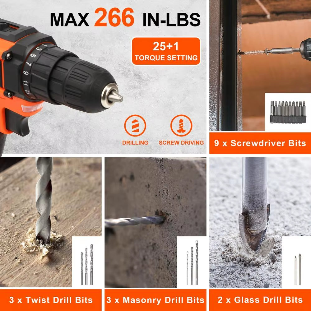 20V Cordless Drill Combo Kit with 120 Pcs Home Tool Set Repair Jobs