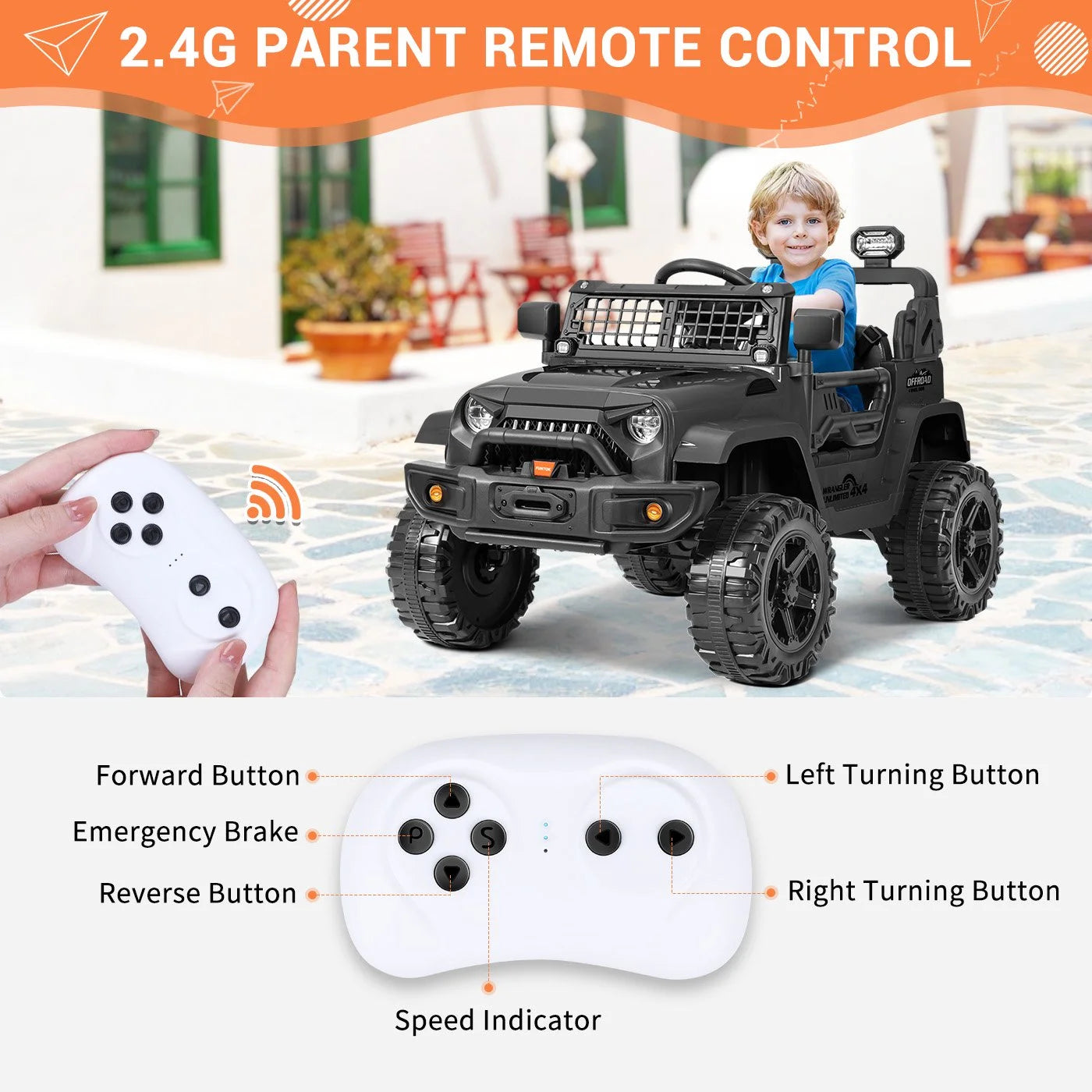 Kids 12V Electric Ride on Toy Car with Remote Control, Spring Suspension, DIY Stickers and Music Player