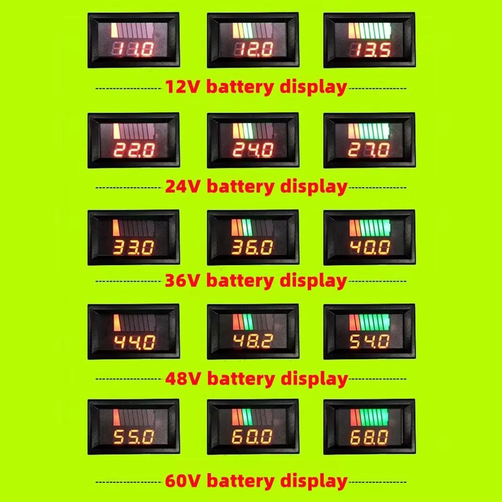 Car Battery Charge Level Indicator 12V 24V 36V 48V 60V 72V Lithium Battery Capacity Meter Tester Display LED Tester Voltmeter