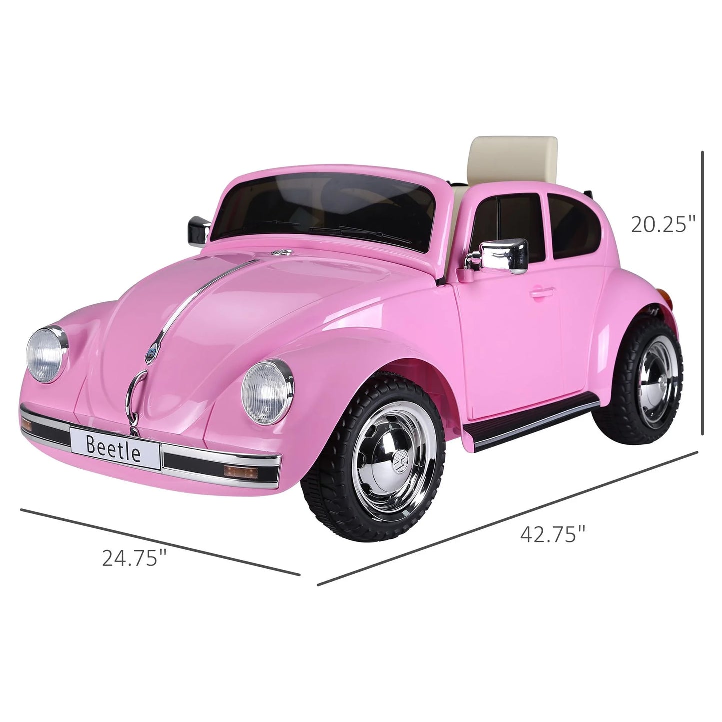 Licensed Volkswagen Beetle Electric Kids Ride-On Car 6V Battery Powered Toy with Remote Control Music Horn Lights MP3 for 3-6 Years Old Pink