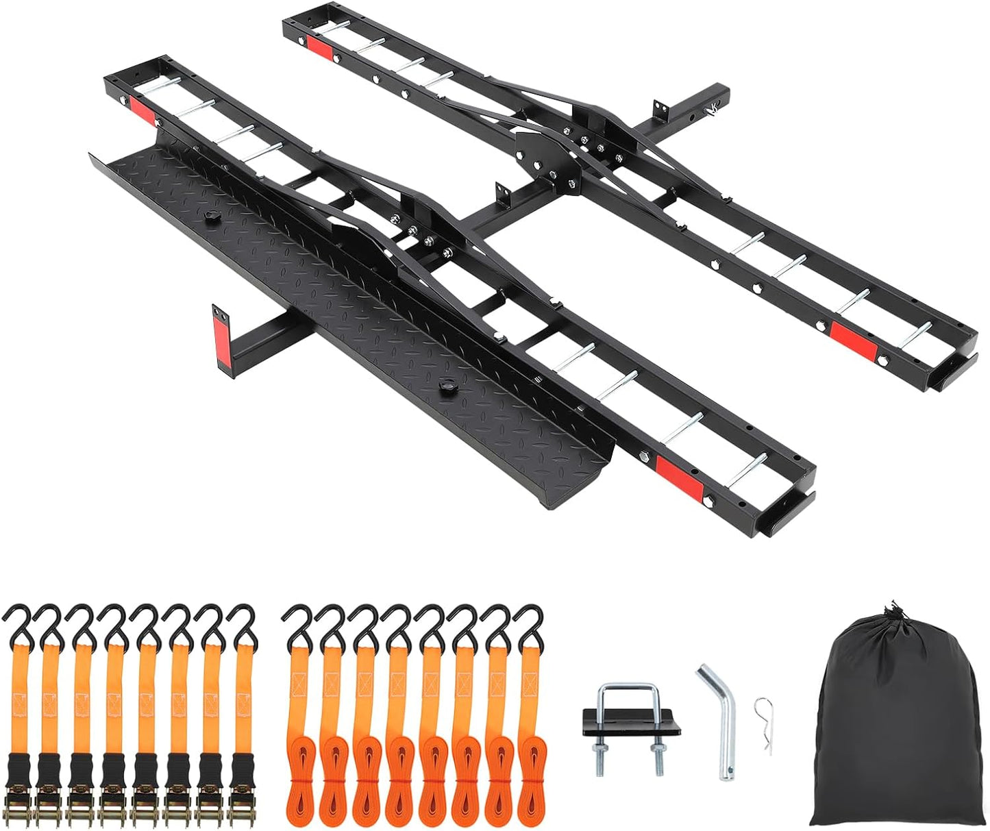 2 Motorcycle Carrier Hitch Mount,Steel Dirt Bike Hitch Hauler with Ramp,Ratchet Straps & Stabilizer,Motorcycle Carrier for E-Bikes,Mountain Bikes,(2 Motorcycle Hitch Carrier)