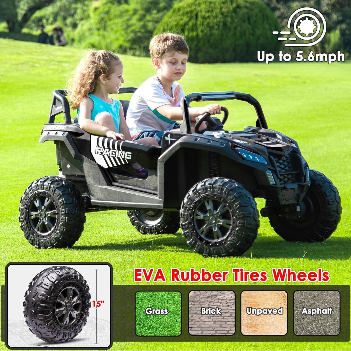 XXXL 24V Ride on Toys for Big Kids UTV 2 Seater Ride on Car for Kids 4WD Ride on Truck with Remote Control, Off-Road Side by Side, Max 220Lbs, up to 5.6 MPH, Shock Suspension, Music, Black