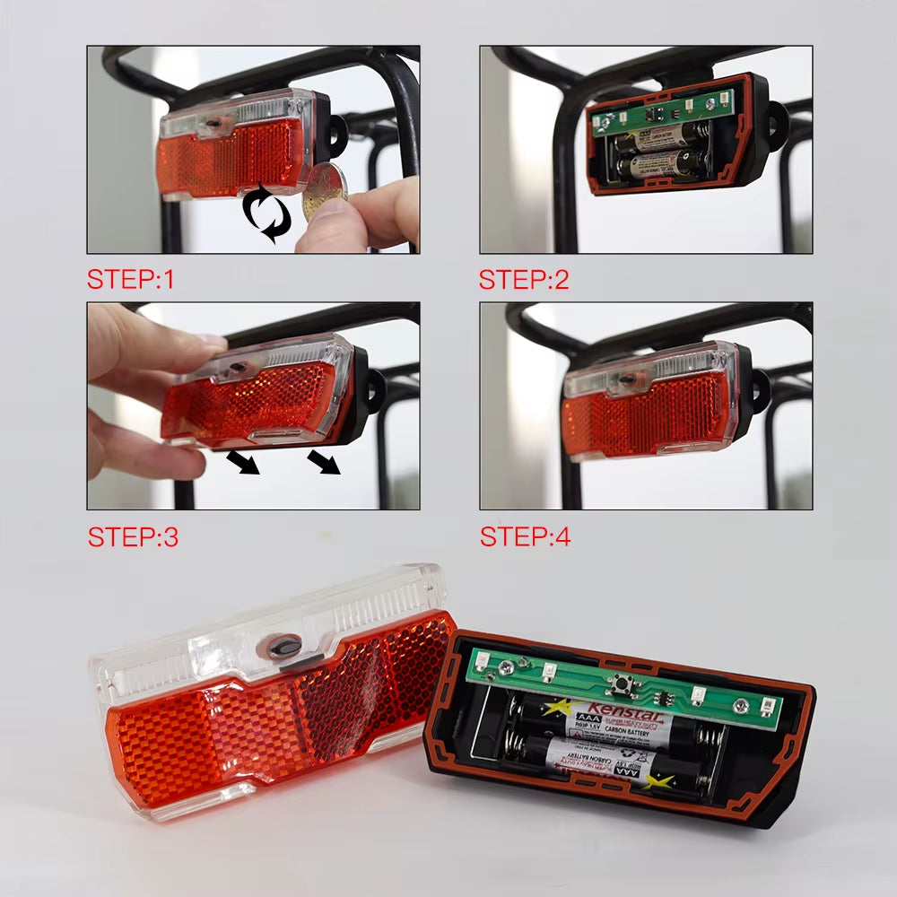 Red Bicycle Rear Light Use 2Pcs AAA Batteries Bike Rear Rack Carrier Light Lamp with Bike Reflector Cycling Bike Lights
