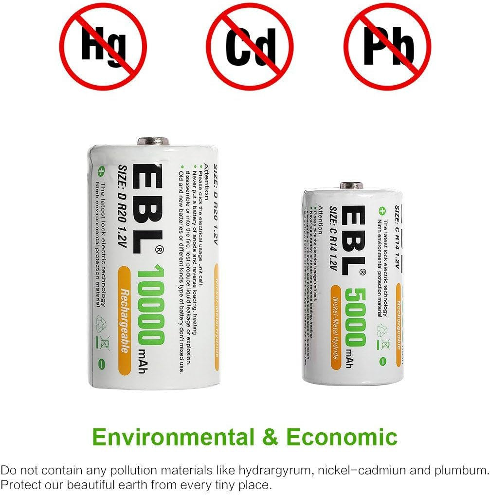 D Cell Batteries 10,000Mah Ultra Pro Ni-Mh Rechargeable D Batteries, 4-Pack