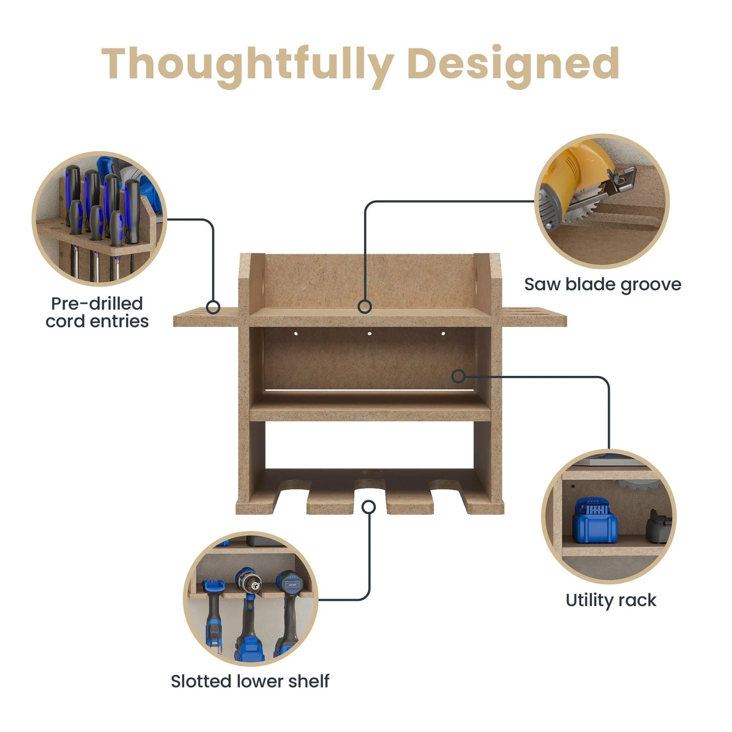 Benford Hanging Wall Mount Tool Organizer, Raw Board