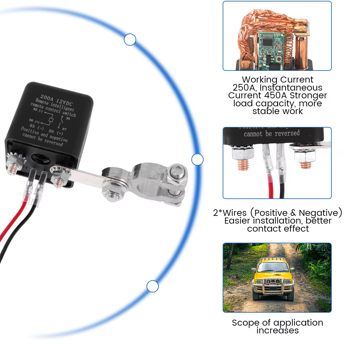 Battery Relay Switch 12V Remote Control Battery Disconnect Cut off Switch Anti-Theft Battery Isolator for Car Camping Trailer