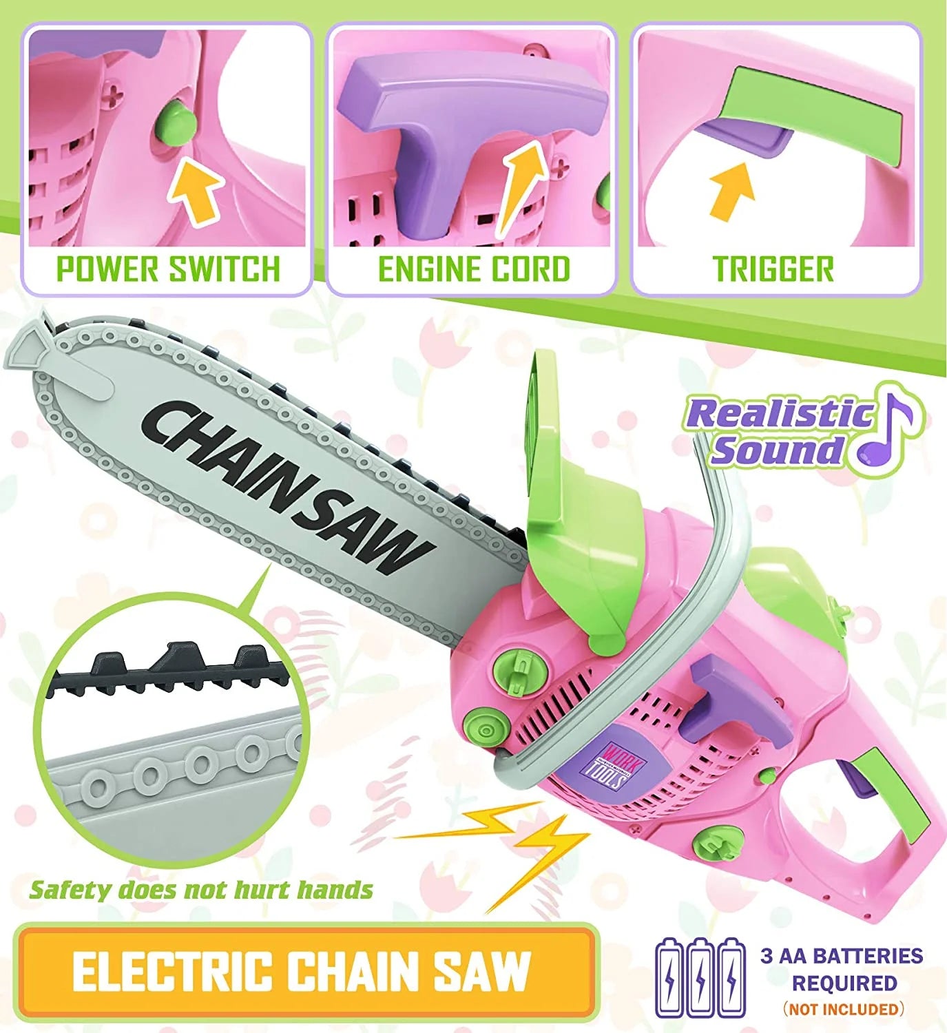 Kids Tool Set with Electric Toy Drill Chainsaw Jigsaw Toy Tools for Kids Girl (Pink)