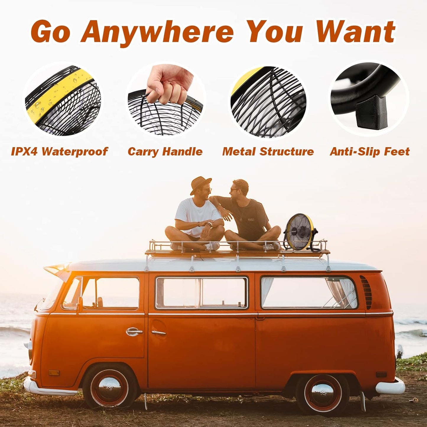 Rechargeable Floor Fan - Battery Operated, 16 Inch, Run up to 30 Hours