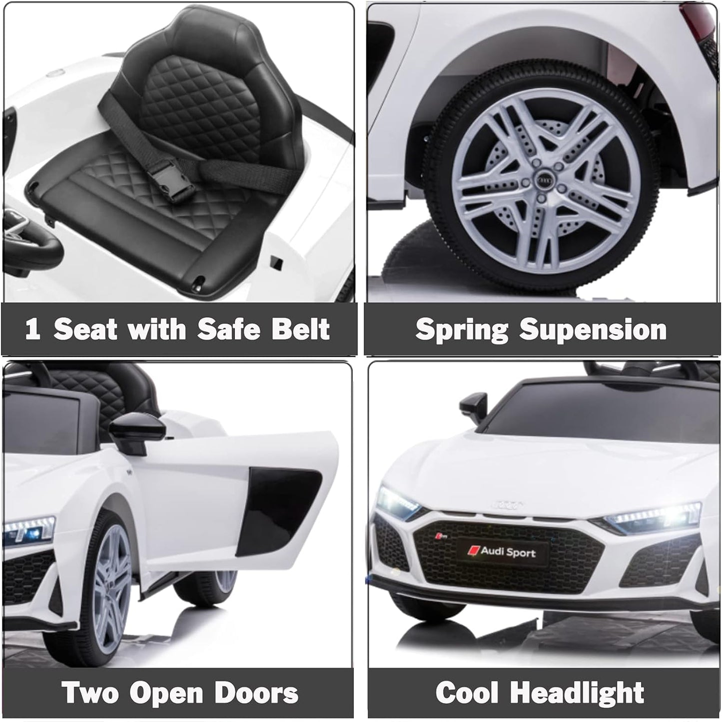 Electric Ride on Car for Kids with Remote Control Compatible with Audi Ride on Sport Car Kids Electric Vehicles 12V Ride on Toys Car for Toddlers Boys Girls (White)