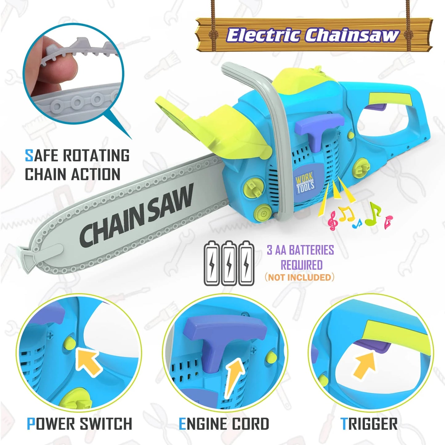 ENP Kids Tool Set, Electric Drill Chainsaw Tools Kit for Toddler, Tool Playset Kit for Boys Girls 3 4 5 6, Gift for Kids 3+, Blue