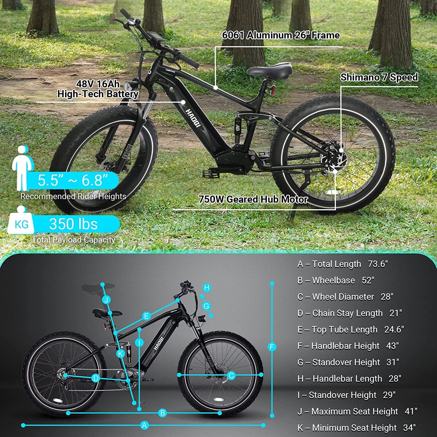 Black Cheetah 26" 7-Speed 4.0 Fat Tire Full Suspension Mountain Bike