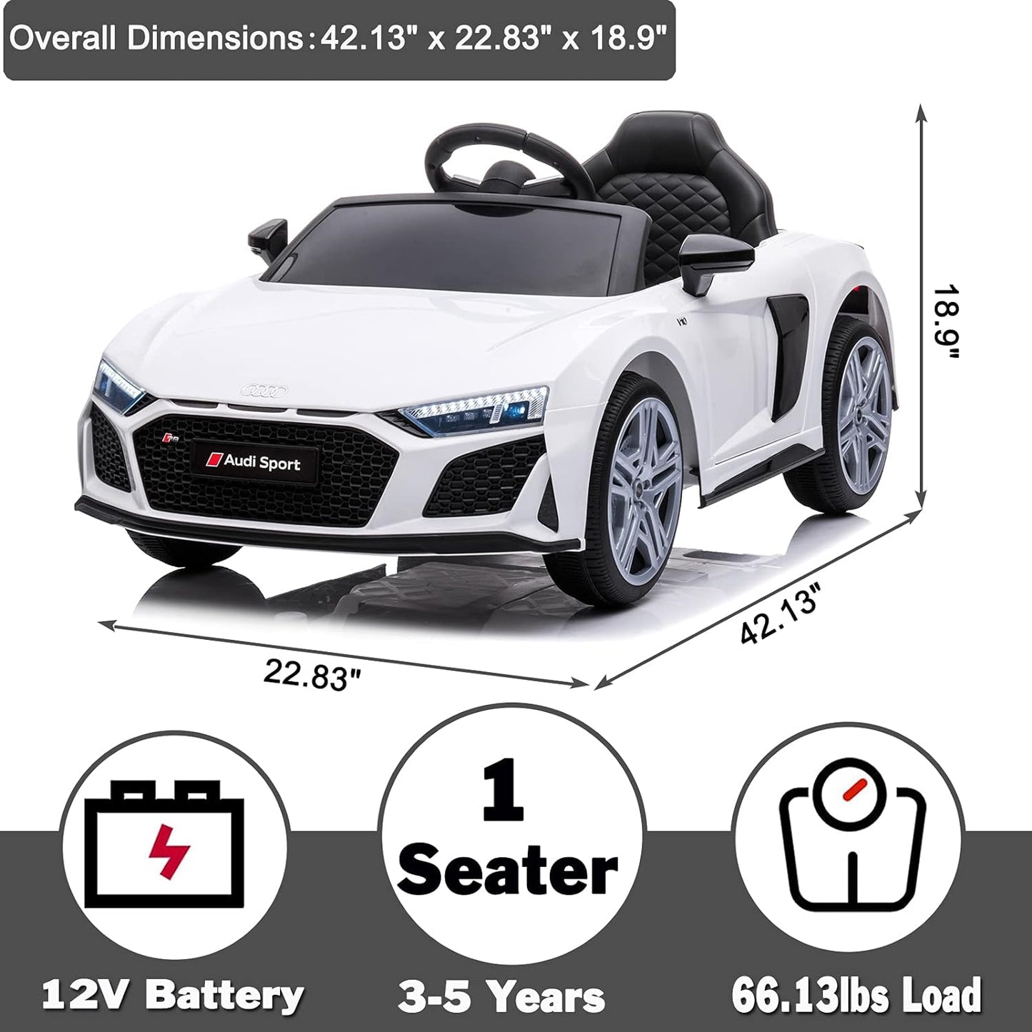 Electric Ride on Car for Kids with Remote Control Compatible with Audi Ride on Sport Car Kids Electric Vehicles 12V Ride on Toys Car for Toddlers Boys Girls (White)