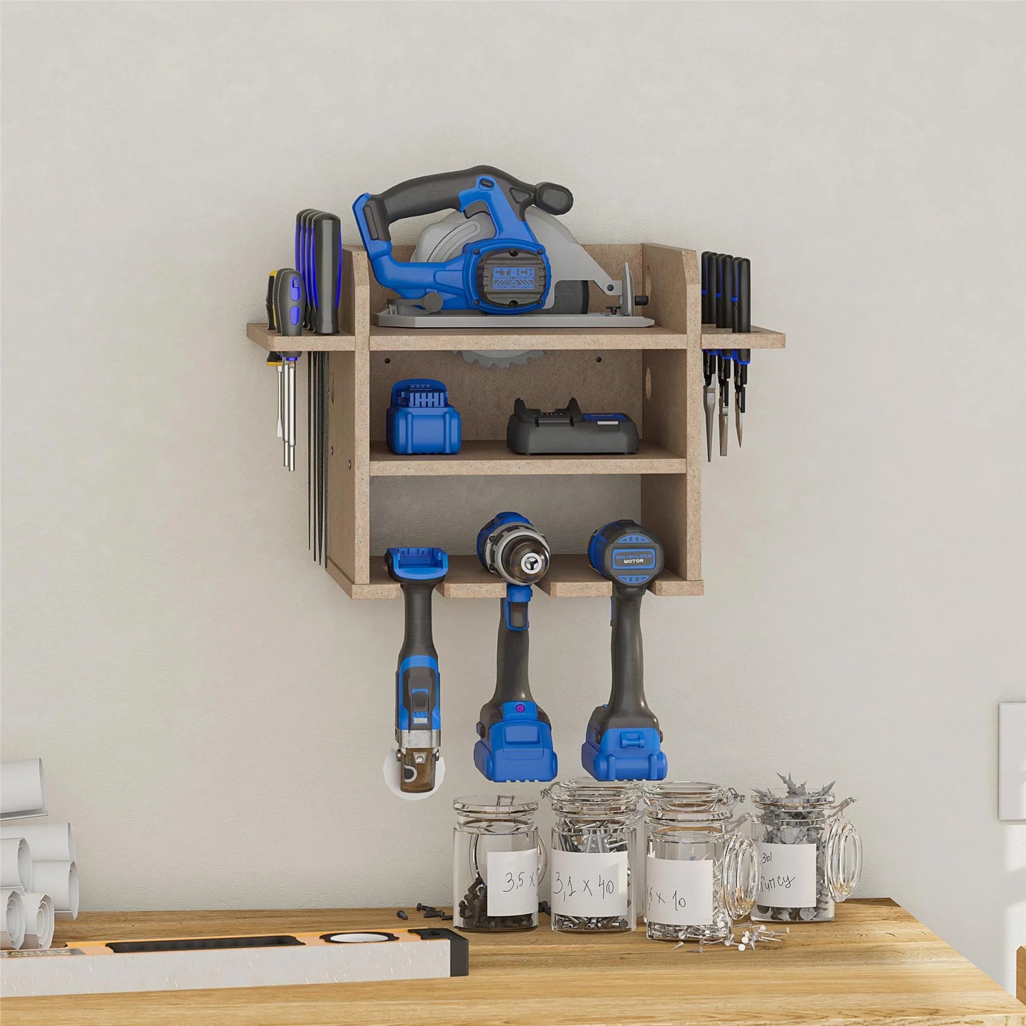 Benford Hanging Wall Mount Tool Organizer, Raw Board