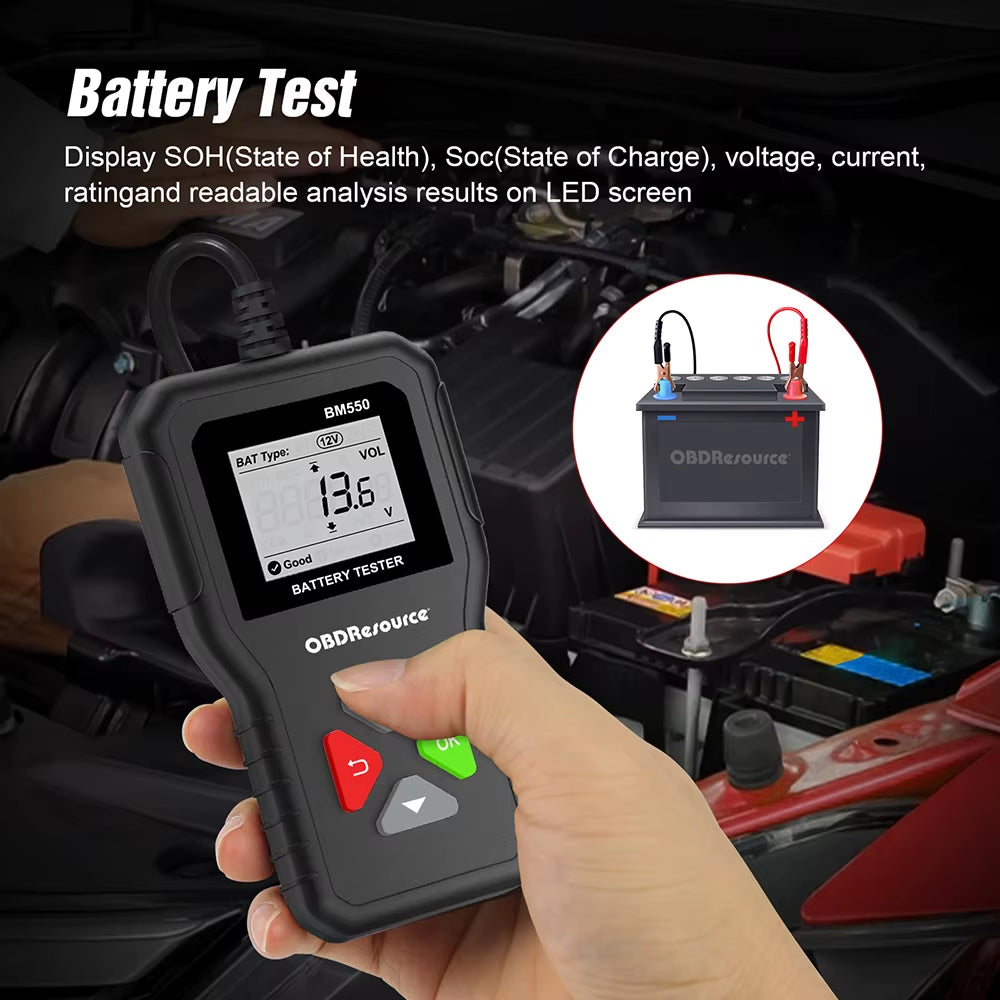 Car Battery Tester 100-2000 CCA Car Battery Tool 6V 12V 24V Car Battery Tester Car Battery Analyzer BM550 Battery Testing Tool