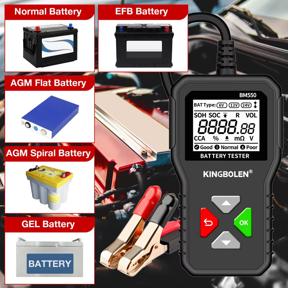 BM550, BM550 plus Car Battery Tester 6V 12V 24V Battery System Detect Auto Battery Analyzer Car Battery Tool SOC SOH