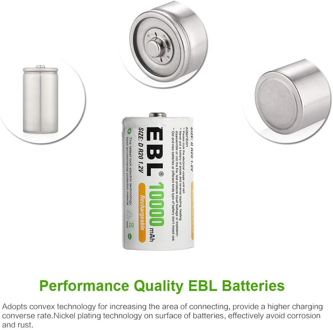 D Cell Batteries 10,000Mah Ultra Pro Ni-Mh Rechargeable D Batteries, 4-Pack