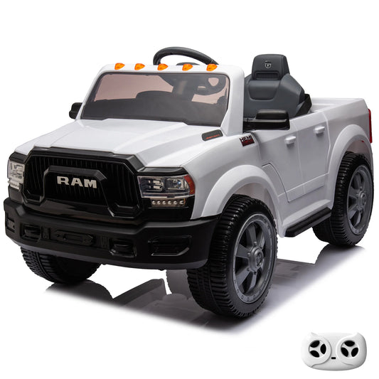 12V Ride on Car with Remote Control for Kids 3-8 | Licensed RAM 2500 Electric Car for Kids, 12V Ride on Toys, Kids' Electric Vehicles (Carros Eléctricos Para Niños) White