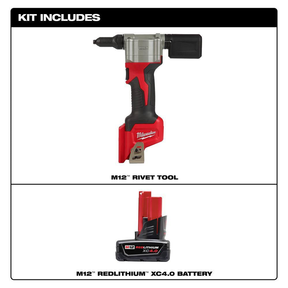 M12 12V Lithium-Ion Cordless Rivet Tool with M12 XC 4.0 Ah Battery Pack
