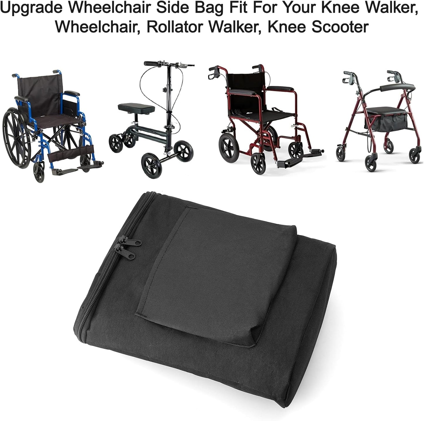 Knee Walker Handlebar Bag Scooter Basket Accessory Wheelchair Rollator Side Bag