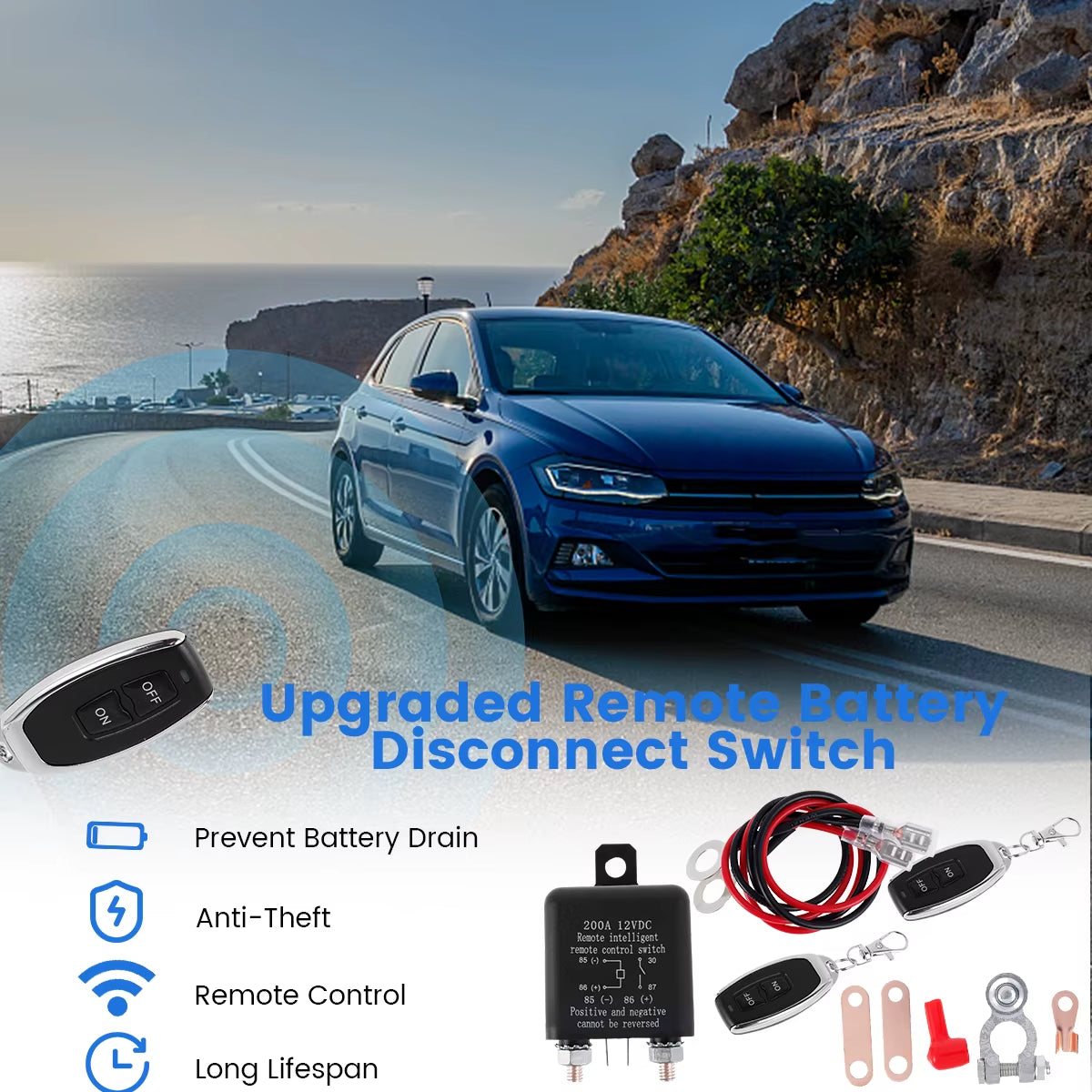 Battery Relay Switch 12V Remote Control Battery Disconnect Cut off Switch Anti-Theft Battery Isolator for Car Camping Trailer