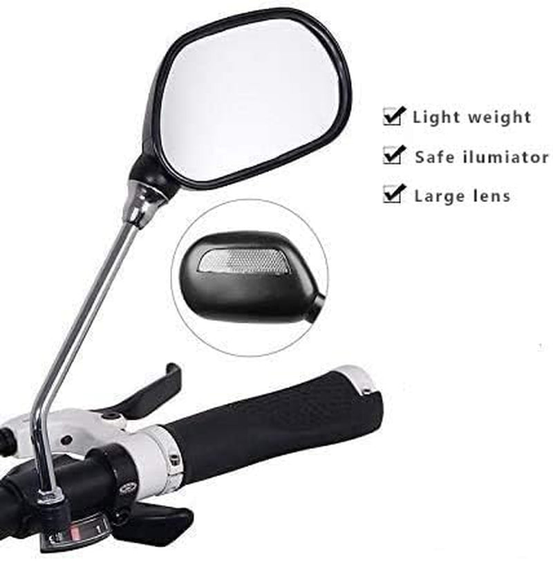 Bike Handlebar Rearview Mirror 2 Pack - Rotatable and Adjustable Wide Angle HD Safe Glass Rear View Shockproof Side Flat Mirror Universal for Bike Bicycle E-Bike (BM046)