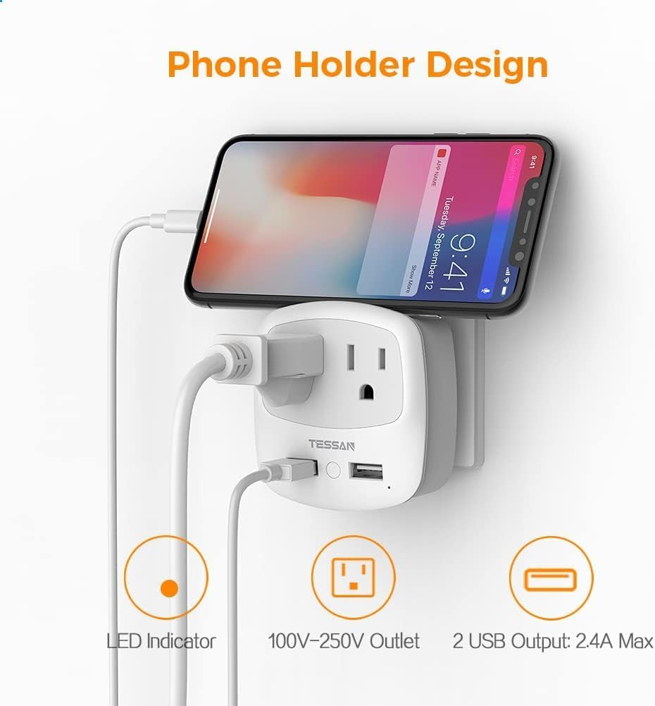 Germany France Power Adapter, Schuko Type E/F Plug Adaptor with 2 USB Ports 2 AC Outlets, US to Europe German Frence Spain Iceland Russia Greece Korea Electrical Charger(2 Pack)