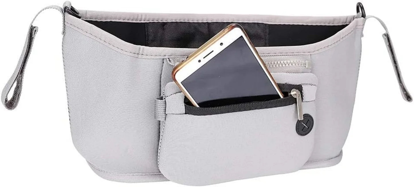 Walker Basket with Cup Holder, Universal Seniors Walker Bag with Large Capacity Storage, Elderly Accessories Pouch for Rollator, Wheelchair, Folding Walkers(Gray)