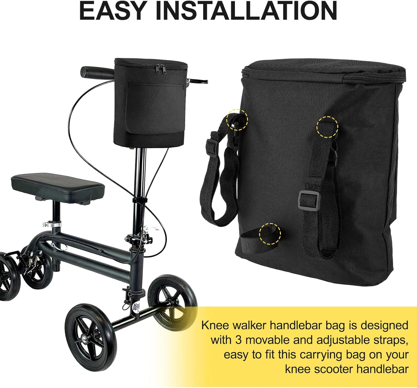 Knee Walker Handlebar Bag Scooter Basket Accessory Wheelchair Rollator Side Bag
