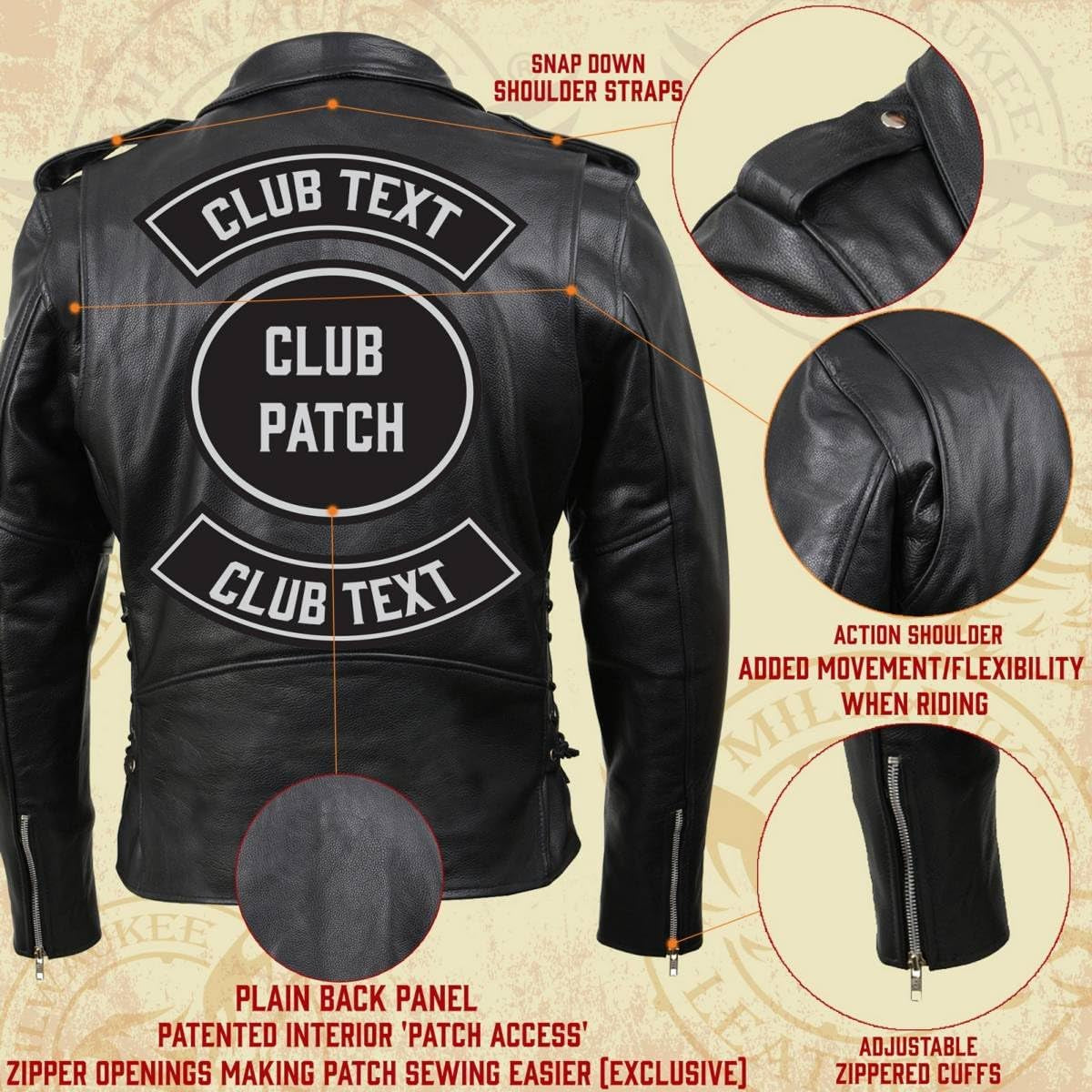 SH1011 Men'S Classic Brando Premium Leather Black Motorcycle Riders Leather Jacket W/Side Laces
