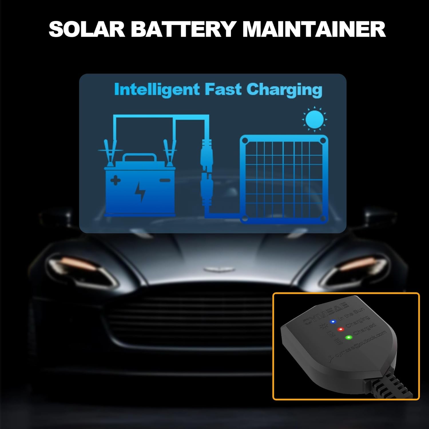 12W Solar Car Battery Charger, 12V Trickle Charger & Maintainer, Waterproof
