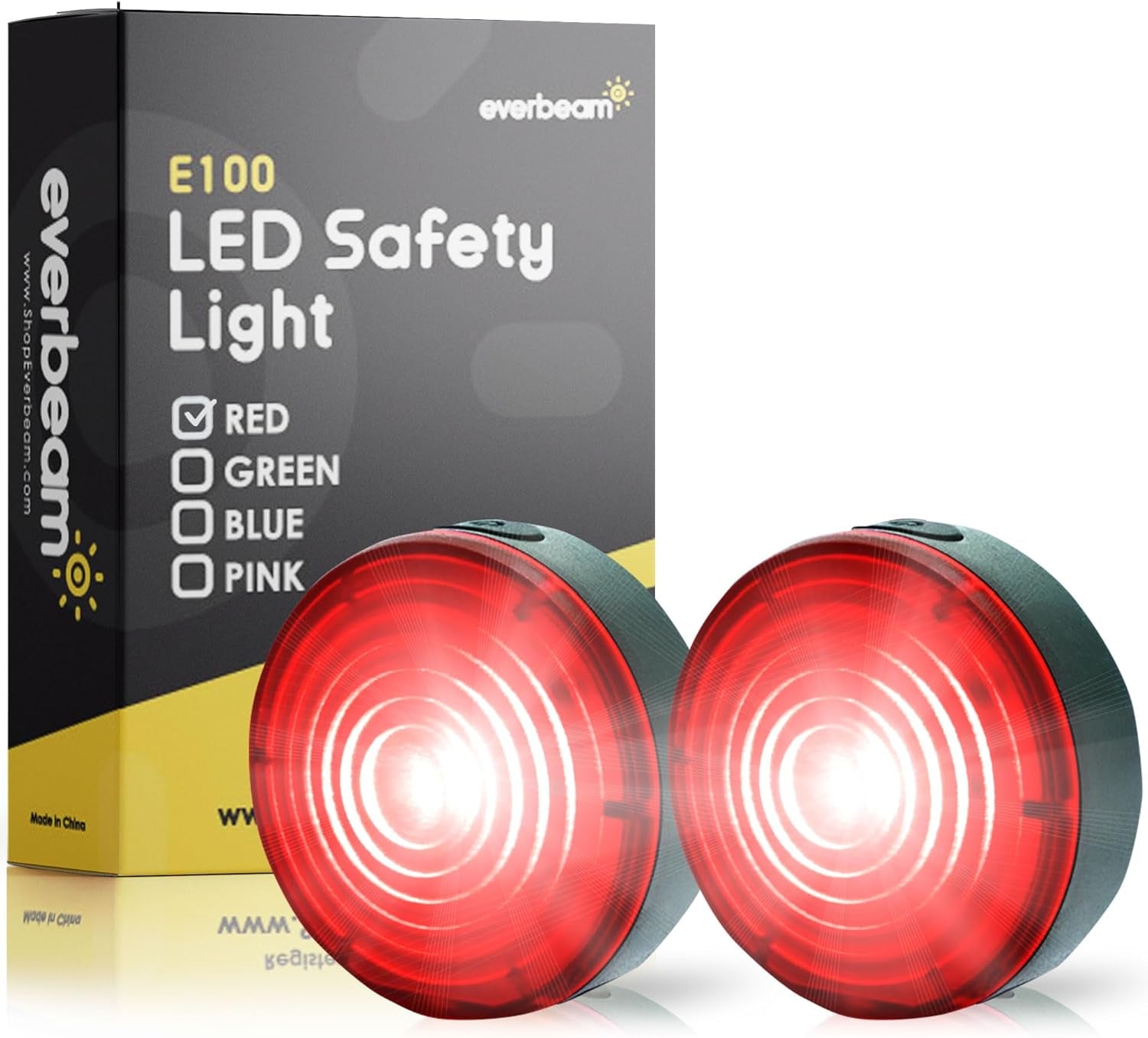 E100 LED Safety Lights for Walking at Night - Waterproof Bike LED Light Excellent for Runners, Cycling, Dog Walking, Kayaking-Bright Clip on LED Light, Many Straps for Wearing - 2 Pack, Red