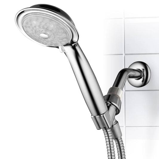 7-Color 4-Setting LED Handheld Shower Head with Pressure-Boost Nozzles