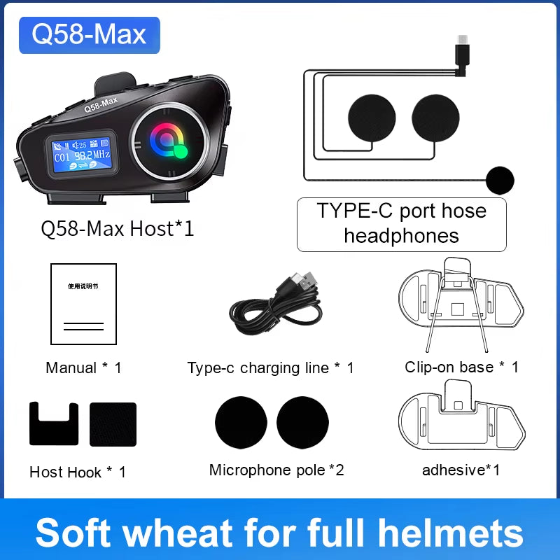 1/2Pcs Motorcycle Helmet Intercom for 2 Riders 500M Interphone Motorbike Communicator Music Share with Flashlight Headphone